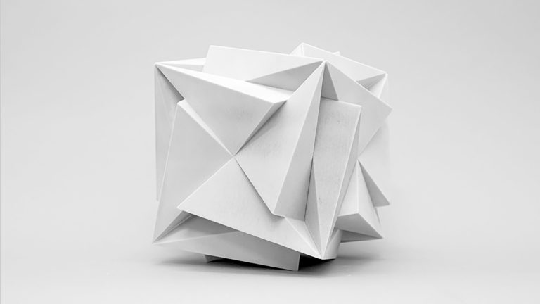 Three 3D printed structures with intricate patterns, possibly inspired by Buckminster Fuller's Quanta module system.