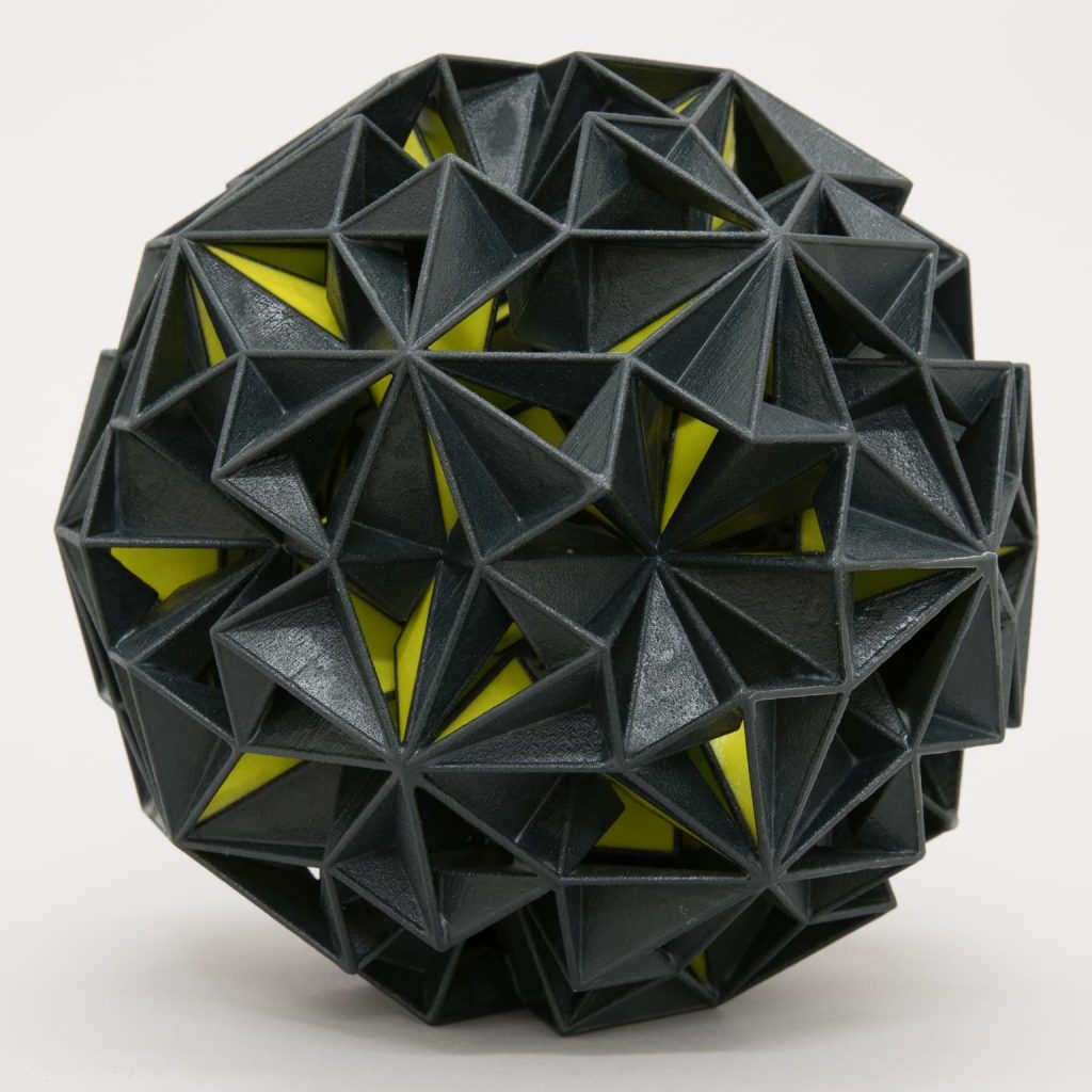InvertedSuperCubeSphere is a 3D printed sculpture made of plaster and epoxy.