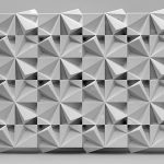 A 3D printed resin panel displays a grid of repeating four-cube blocks with strategic voids.