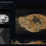 A basaltic fragment sits next to a map of Senegal and a mineral spectrum chart.