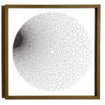 A c-print on paper in a wooden frame shows a circle of black dots that fade from dense to sparse.