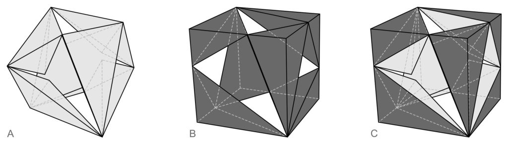 Three wireframe diagrams show the SuperCube unit, a cube with a tetrahedron subtracted from its interior.