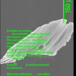 A grey sand grain with a 150 µm scale bar and green text sits on a grey background.